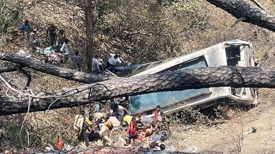 The bus carrying pilgrims skidded off the road and rolled down into a gorge at the Tangli morh on the Jammu-Poonch highway. (ANI) The bus carrying pilgrims skidded off the road and rolled down into a gorge at the Tangli morh on the Jammu-Poonch highway. (ANI)