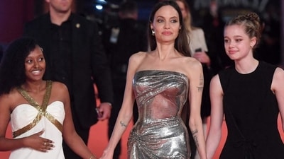 Angelina Jolie dresses up in silver bodycon gown with Zahara Jolie-Pitt and Shiloh for Eternals premiere (AFP) Angelina Jolie dresses up in silver bodycon gown with Zahara Jolie-Pitt and Shiloh for Eternals premiere (AFP)