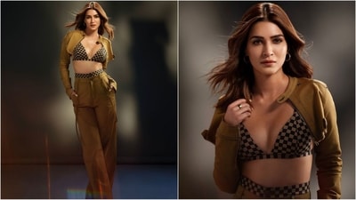 Kriti Sanon is a total stunner who nails fashion goals like a pro. Be it a sartorial saree or a chic jumpsuit, the actress can pull off any look to perfection. She is quite active on social media and her glam Insta-diaries are a treasure trove of fashion inspiration for all her fans. Her latest pictures in a super stylish outfit set is no exception and has fans swooning. Just a few days ago, she wowed in a bright red blazer and mermaid skirt, and this time, wearing a bralette and trousers, she proves her fashion savvy. Let's decode her chic look and take some style notes. (Instagram/@kritisanon) Kriti Sanon is a total stunner who nails fashion goals like a pro. Be it a sartorial saree or a chic jumpsuit, the actress can pull off any look to perfection. She is quite active on social media and her glam Insta-diaries are a treasure trove of fashion inspiration for all her fans. Her latest pictures in a super stylish outfit set is no exception and has fans swooning. Just a few days ago, she wowed in a bright red blazer and mermaid skirt, and this time, wearing a bralette and trousers, she proves her fashion savvy. Let's decode her chic look and take some style notes. (Instagram/@kritisanon)