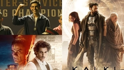 (L-R) Stills from Maharaj, Chandu Champion and Kalki 2898 AD.