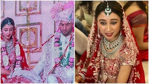 Anmol Ambani and Khrisha Shah at their wedding in February 2022. (Instagram/@pinkyreddyofficial/@event.tow) Anmol Ambani and Khrisha Shah at their wedding in February 2022. (Instagram/@pinkyreddyofficial/@event.tow)