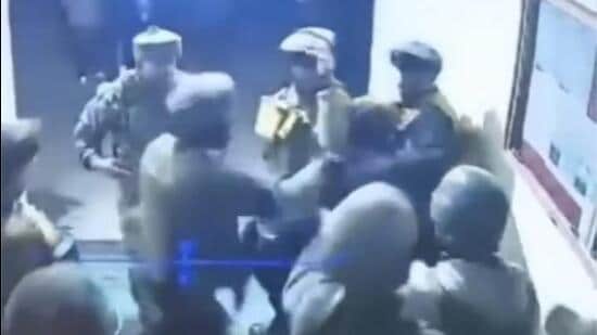 A screengrab of the altercation at the Kupwara police station clash, (HT)