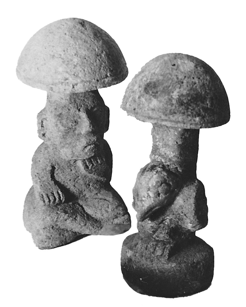 Mushroom stones from Guatemala, dating to about 500 BCE. (Guatemala, American Antiquity, 1961) Mushroom stones from Guatemala, dating to about 500 BCE. (Guatemala, American Antiquity, 1961)