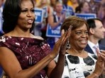 First lady Michelle Obama, left, and her mother Marian Robinson react as Ret. Navy Admiral John B. Nathman speaks to delegates at the Democratic National Convention in Charlotte, N.C., Sept. 6, 2012. First lady Michelle Obama, left, and her mother Marian Robinson react as Ret. Navy Admiral John B. Nathman speaks to delegates at the Democratic National Convention in Charlotte, N.C., Sept. 6, 2012.