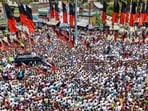 Theni: Tamil Nadu Minister and DMK leader Udhayanidhi Stalin addresses supporters during an election campaign rally in support of party candidate Thanga Tamil Selvan ahead of upcoming Lok Sabha elections, in Theni district, Sunday, March 24, 2024. (PTI Photo)(PTI03_24_2024_000086B)(PTI)