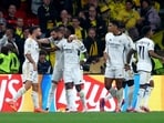 Real Madrid celebrate a goal.
