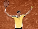 Germany's Alexander Zverev celebrates after winning his third round match against Netherlands' Tallon Griekspoor