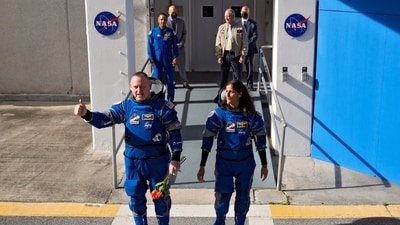 NASA astronauts Butch Wilmore, left, and Suni Williams were scheduled to liftoff on the Boeing Starliner capsule for a trip to the international space station. (AP)
