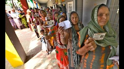 As compared to the 2019 Lok Sabha polls, the voter turnout dipped over 9%. (HT Photo) As compared to the 2019 Lok Sabha polls, the voter turnout dipped over 9%. (HT Photo)