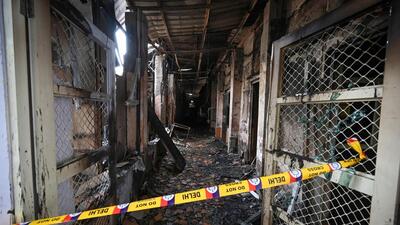 At least 33 rooms containing important records of the police station and the DCP office, case-related files of investigating officers (IOs), a conference hall, tables, chairs, almirahs, electrical items and other documents were gutted in the fire that started around 12.30am in the single-storey building (Sanchit Khanna/HT Photo) At least 33 rooms containing important records of the police station and the DCP office, case-related files of investigating officers (IOs), a conference hall, tables, chairs, almirahs, electrical items and other documents were gutted in the fire that started around 12.30am in the single-storey building (Sanchit Khanna/HT Photo)