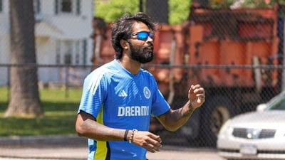 Indian cricket team player Hardik Pandya during a training session for the T20 World Cup in New York. (PTI) Indian cricket team player Hardik Pandya during a training session for the T20 World Cup in New York. (PTI)