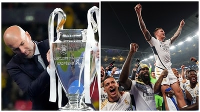 Club legend Zidane presented Real Madrid their 15th Champions League trophy in London (AP) Club legend Zidane presented Real Madrid their 15th Champions League trophy in London (AP)