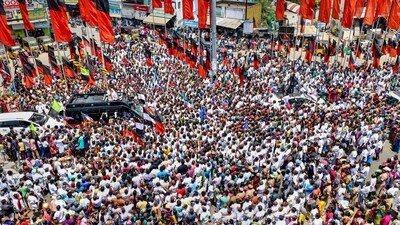 Theni: Tamil Nadu Minister and DMK leader Udhayanidhi Stalin addresses supporters during an election campaign rally in support of party candidate Thanga Tamil Selvan ahead of upcoming Lok Sabha elections, in Theni district, Sunday, March 24, 2024. (PTI Photo)(PTI03_24_2024_000086B) (PTI) Theni: Tamil Nadu Minister and DMK leader Udhayanidhi Stalin addresses supporters during an election campaign rally in support of party candidate Thanga Tamil Selvan ahead of upcoming Lok Sabha elections, in Theni district, Sunday, March 24, 2024. (PTI Photo)(PTI03_24_2024_000086B) (PTI)