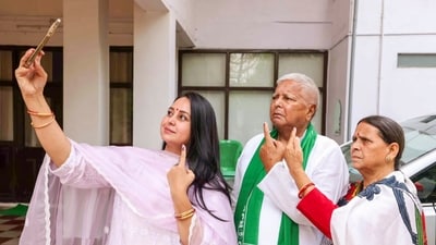 Rashtriya Janata Dal (RJD) chief Lalu Prasad Yadav, his wife Rabri Devi, and daughter Rohini Acharya cast their votes in Patna. (PTI) Rashtriya Janata Dal (RJD) chief Lalu Prasad Yadav, his wife Rabri Devi, and daughter Rohini Acharya cast their votes in Patna. (PTI)