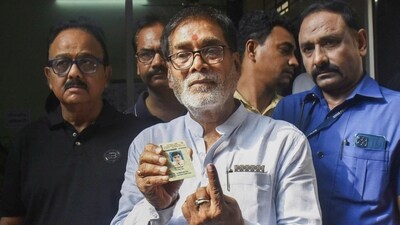 BJP candidate Ram Kripal Yadav shows his finger marked with indelible ink after casting his vote during the seventh and last phase of Lok Sabha elections, in Patna, Saturday, June 1, 2024. (PTI)