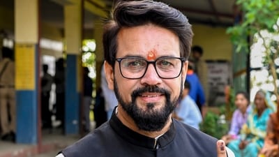 Union Minister Anurag Thakur casts his vote at a polling booth in Samirpur, Himachal Pradesh's Hamirpur district. (PTI) Union Minister Anurag Thakur casts his vote at a polling booth in Samirpur, Himachal Pradesh's Hamirpur district. (PTI)