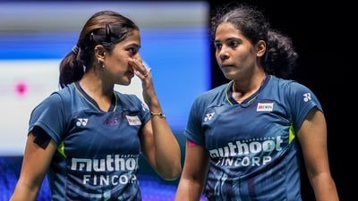 India's Gayatri Gopichand and Treesa Jolly during a match at the BWF World Tour Super 750, in Singapore (PTI) India's Gayatri Gopichand and Treesa Jolly during a match at the BWF World Tour Super 750, in Singapore (PTI)