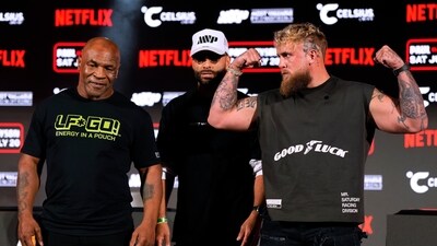 Mike Tyson, left, and Jake Paul, right, pose for photos during a news conference promoting their upcoming boxing bout, Thursday, May 16, 2024, in Arlington, Texas. The fight is schedule for July 20. (AP Photo/Sam Hodde) (AP) Mike Tyson, left, and Jake Paul, right, pose for photos during a news conference promoting their upcoming boxing bout, Thursday, May 16, 2024, in Arlington, Texas. The fight is schedule for July 20. (AP Photo/Sam Hodde) (AP)