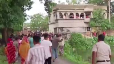 Police lathi charge to disperse the mob after a brief spell of brick batting in Bengal’s Nalmuri (Twitter/ video screengrab) Police lathi charge to disperse the mob after a brief spell of brick batting in Bengal’s Nalmuri (Twitter/ video screengrab)