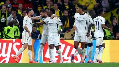 Real Madrid celebrate a goal.