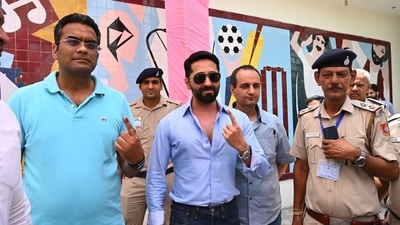 Actor Ayushmann Khurrana casts his vote at DAV School sector 8 in Chandigarh on Saturday. (Keshav Singh/HT Photo) Actor Ayushmann Khurrana casts his vote at DAV School sector 8 in Chandigarh on Saturday. (Keshav Singh/HT Photo)