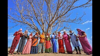Women show their inked fingers after casting their vote in Barwada village of Jaipur during the first phase of elections on April 19. (PTI) Women show their inked fingers after casting their vote in Barwada village of Jaipur during the first phase of elections on April 19. (PTI)