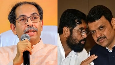 Shiv Sena (UBT) chief Uddhav Thackeray and Maharashtra CM Eknath Shinde and his deputy Devendra Fadnavis. (File) Shiv Sena (UBT) chief Uddhav Thackeray and Maharashtra CM Eknath Shinde and his deputy Devendra Fadnavis. (File)