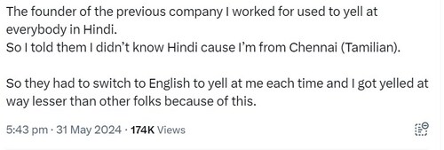 An X post by a Chennai woman about how she avoided being yelled at by her former boss at a Bengaluru company. (Screengrab) An X post by a Chennai woman about how she avoided being yelled at by her former boss at a Bengaluru company. (Screengrab)