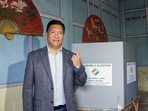 Arunachal Pradesh Chief Minister Pema Khandu on polling day Arunachal Pradesh Chief Minister Pema Khandu on polling day