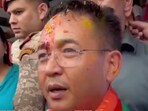 Sikkim assembly election 2024 results LIVE: Chief minister and Sikkim Krantikari Morcha (SKM) supremo Prem Singh Tamang speaking to media after party's landslide victory.(PTI)