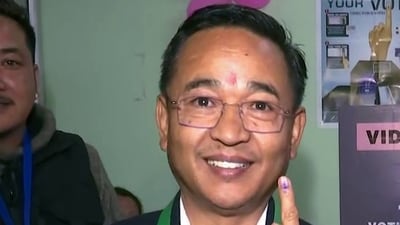 Sikkim Election Result 2024: Sikkim chief minister Prem Singh Tamang shows his ink-marked finger after casting his vote for the first phase of the Lok Sabha elections in Gangtok. (ANI) Sikkim Election Result 2024: Sikkim chief minister Prem Singh Tamang shows his ink-marked finger after casting his vote for the first phase of the Lok Sabha elections in Gangtok. (ANI)