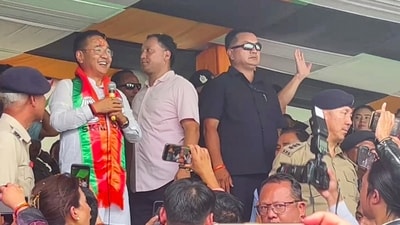 Gangtok: Sikkim chief minister and Sikkim Krantikari Morcha (SKM) chief Prem Singh Tamang addresses supporters. (PTI) Gangtok: Sikkim chief minister and Sikkim Krantikari Morcha (SKM) chief Prem Singh Tamang addresses supporters. (PTI)