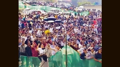 People gather outside a counting centre in Gangtok on Sunday. (PTI) People gather outside a counting centre in Gangtok on Sunday. (PTI)
