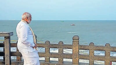 Prime Minister Narendra Modi at the Vivekananda Rock Memorial in Kanniyakumari on Thursday. (ANI) Prime Minister Narendra Modi at the Vivekananda Rock Memorial in Kanniyakumari on Thursday. (ANI)