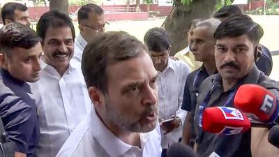 Rahul Gandhi speaks to journalists at the sideline of an internal meeting of the Congress held in Delhi on Sunday. (ANI) Rahul Gandhi speaks to journalists at the sideline of an internal meeting of the Congress held in Delhi on Sunday. (ANI)