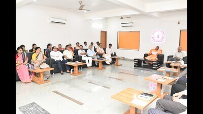 Uttar Pradesh chief minister Yogi Adityanath at a meeting in Gorakhpur on June 2. (Sourced)