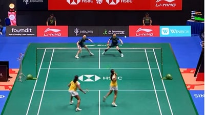 Gayatri Gopichand and Teersa Jolly playing against Kim Sei-Young and Kong Hee-Yong. Gayatri Gopichand and Teersa Jolly playing against Kim Sei-Young and Kong Hee-Yong.