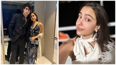 Sara Ali Khan poses with brother Ibrahim Ali Khan at an Ambani party; the actor shared a bunch of solo photos too. Sara Ali Khan poses with brother Ibrahim Ali Khan at an Ambani party; the actor shared a bunch of solo photos too.