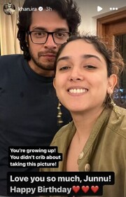 A screen grab of Ira Khan's birthday wish for Junaid. A screen grab of Ira Khan's birthday wish for Junaid.