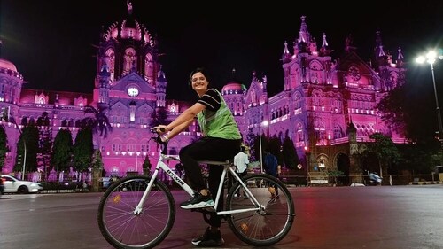 The cyclists prefer midnight trails as there is no traffic snarls or heat The cyclists prefer midnight trails as there is no traffic snarls or heat