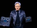 Nvidia's CEO Jensen Huang displays products on-stage during the annual Nvidia GTC Artificial Intelligence Conference at SAP Center in San Jose, California.