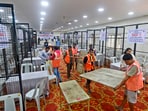 Preparations underway for the counting of Lok Sabha elections, in Hyderabad, Monday.(PTI)