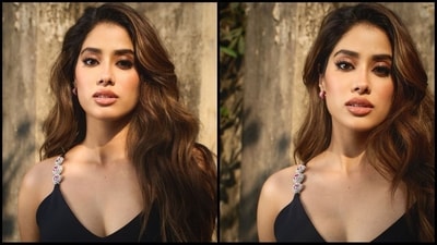 Assisted by hair stylist Marce Pedrozo, Janhvi styled her brown-highlighted luscious tresses into soft curls and left them open in the side partition to let them cascade down her shoulders and complement her chic look. (Instagram/@tanvichemburkar) Assisted by hair stylist Marce Pedrozo, Janhvi styled her brown-highlighted luscious tresses into soft curls and left them open in the side partition to let them cascade down her shoulders and complement her chic look. (Instagram/@tanvichemburkar)