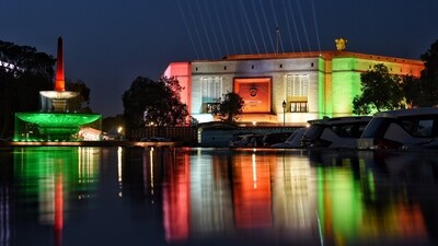 The new parliament building illuminated in tri-color (ANI) The new parliament building illuminated in tri-color (ANI)