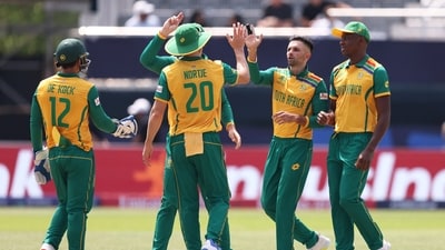 Left-arm spinner Keshav Maharaj claimed a couple of crucial wickets in the middle overs to break Sri Lanka's back. (Getty Images via AFP) Left-arm spinner Keshav Maharaj claimed a couple of crucial wickets in the middle overs to break Sri Lanka's back. (Getty Images via AFP)