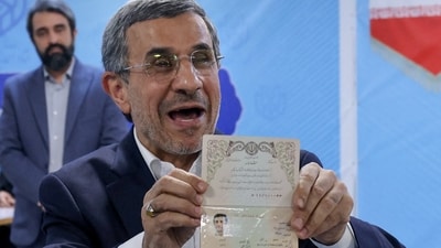 Former Iranian president Mahmoud Ahmadinejad poses for a picture as he registers his candidacy for Iran's upcoming presidential election in Tehran on June 2, 2024. (AFP) Former Iranian president Mahmoud Ahmadinejad poses for a picture as he registers his candidacy for Iran's upcoming presidential election in Tehran on June 2, 2024. (AFP)