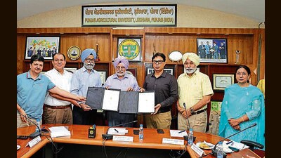 PAU V-C Satbir Singh Gosal with DMCH principal Gurpreet Wander during the signing of MoU in Ludhiana on Monday. (HT Pfhoto) PAU V-C Satbir Singh Gosal with DMCH principal Gurpreet Wander during the signing of MoU in Ludhiana on Monday. (HT Pfhoto)
