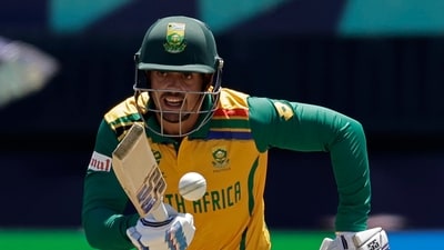 Quinton de Kock was the highest-run getter of South Africa with a gritty 20-run knock as his team also struggled a bit while chasing. (PTI) Quinton de Kock was the highest-run getter of South Africa with a gritty 20-run knock as his team also struggled a bit while chasing. (PTI)