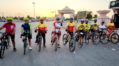 Pedalyatri Cycling Association members during a ride at 1090 crossing Pedalyatri Cycling Association members during a ride at 1090 crossing