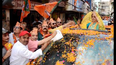Sitting MP and BJP candidate Hema Malini during her campaign in Mathura. (HT file) Sitting MP and BJP candidate Hema Malini during her campaign in Mathura. (HT file)